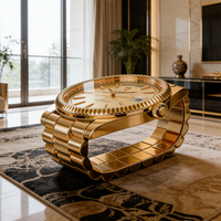 Table basse moderne en fibre de verre dorée, style luxe, forme montre-bracelet, décoration de salon Art Déco