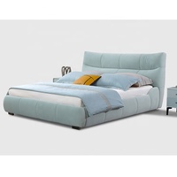 Lit double king size de luxe pour chambre à coucher avec rangement, revêtement en cuir véritable, design minimaliste, cadre en bois massif durable, panneau en contreplaqué
