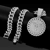 Collier pendentif ailes d'ange rondes style Hip Hop, entièrement serti de strass, avec chaîne cubaine en alliage, bijoux tendance pour hommes