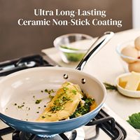 Ensemble de poêles à frire antiadhésives en céramique, poêles en céramique non toxiques pour la cuisson sans PFAS, PTFE et PFOA avec poignée en acier inoxydable