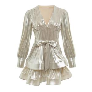 Abito da donna glitterato con torta a V con abiti a <span class=keywords><strong>maniche</strong></span> <span class=keywords><strong>lunghe</strong></span> alla moda - Product Image 5