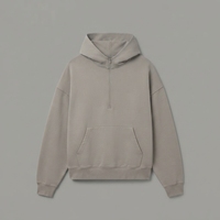 Maßgefertigter Khaki Baumwoll-Fleece Umweltfreundlicher ODM Viertelreißverschluss Halbreißverschluss-Hoodie mit Überschnittener Schulter und Geripptem Saum Unisex Boxy Top Blanko Rückseite