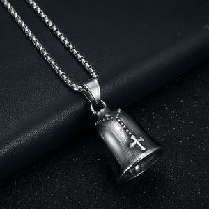 Tibetan Silver Bell Pendant <b>With</b> Prayer Hands <b>Cross</b> Design Unisex Necklace For Motorcycle Riding Lucky Exorcism Charm - Product Image 3