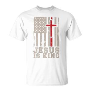 Camiseta con la Bandera Americana y la Frase 'Jesus Is King', Cuello Redondo, Manga Corta, Unisex, Algodón, Regalos Religiosos para la Iglesia - Product Image 1