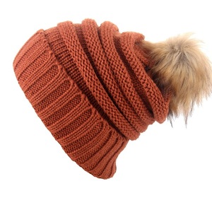 <span class=keywords><strong>Bonnet</strong></span> tricoté pour femme, couvre-chef avec <span class=keywords><strong>pompon</strong></span> en <span class=keywords><strong>fausse</strong></span> <span class=keywords><strong>fourrure</strong></span>, couleur unie, tête de mort, épais, hiver - Product Image 6