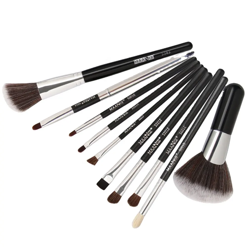 MAANGE new vendor custom wholesale 10pcs black makeup brush set nylon hair color wood powder mascara cosmetic make up brush