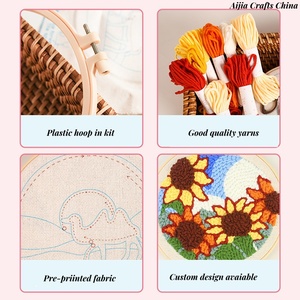 Kits de démarrage de broderie d'aiguille de poinçon pour les enfants débutants, tissu d'aiguille de poinçon avec motif, enfileur, fils, poinçon de tapis - Product Image 6