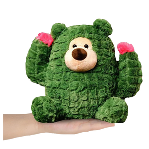 Premium Vivid Bear Face Orejas lindas Sentado Animal Verde Dibujos animados <span class=keywords><strong>Cactus</strong></span> Manos con felpa larga Flor Rosa <span class=keywords><strong>Cactus</strong></span> Juguete para bebé - Product Image 1