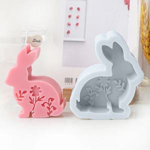 Easter Bunny Candle Silicone <b>Mold</b> Rabbit Shape DIY Relief Flower Plaster Epoxy Ornament <b>Mold</b> - Product Image 2