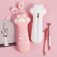 Trousse à crayons en silicone en forme de patte de chat, douce, mignonne, kawaii, pour enfants, fabricant, boîte à papeterie pour filles d'école