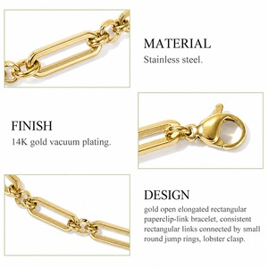 สร้อยข้อมือแบบคลิปหนีบกระดาษ สแตนเลสสตีล ชุบทอง 14K ด้วยระบบสุญญากาศ น้ำหนัก 7.5 กรัม - Product Image 2