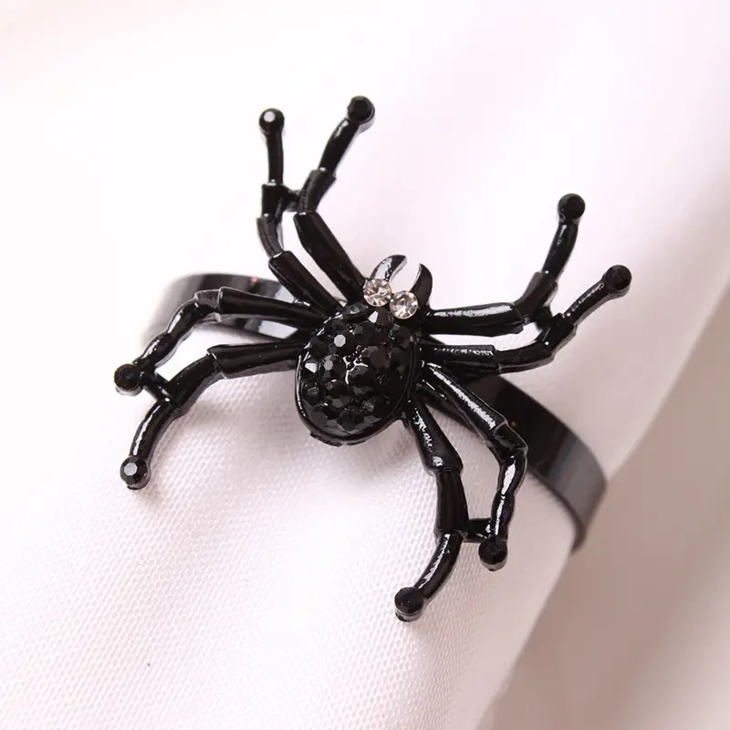 Cincin serbet laba-laba hitam ornamen dekorasi restoran Halloween