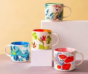 Utilisation quotidienne de fleurs de haute qualité avec tasse en céramique émaillée colorée tasse à café créative de couleur unie nouvelle tasse en porcelaine osseuse