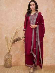 Lanzamiento de un nuevo diseñador Premium Kurta Pant Dupatta Set Daily Casual Regular Wear Vestido completamente cosido Traje tradicional - Product Image 2