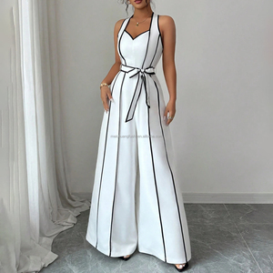 <span class=keywords><strong>Mono</strong></span> Personalizado para Mujer con Cuello Halter, Pierna Ancha, Ribete en Contraste y Cinturón Ajustable - Product Image 3
