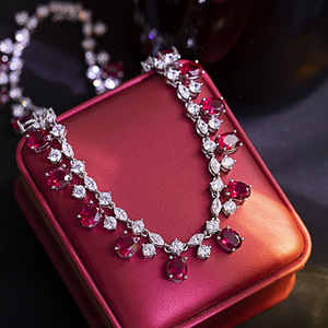 Collar de Moda con Imitación de Perla y Rubí Ovalado Cultivado en Laboratorio, Conjunto de Joyería de Silicona para Fiesta, Unisex, 16 Pulgadas - Product Image 3