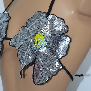 S723ファッションツーピーススパンコール3Dフラワーブラックビキニラグジュアリービキニセットオープンセクシーバックヤングガール水着 - Product Image 5