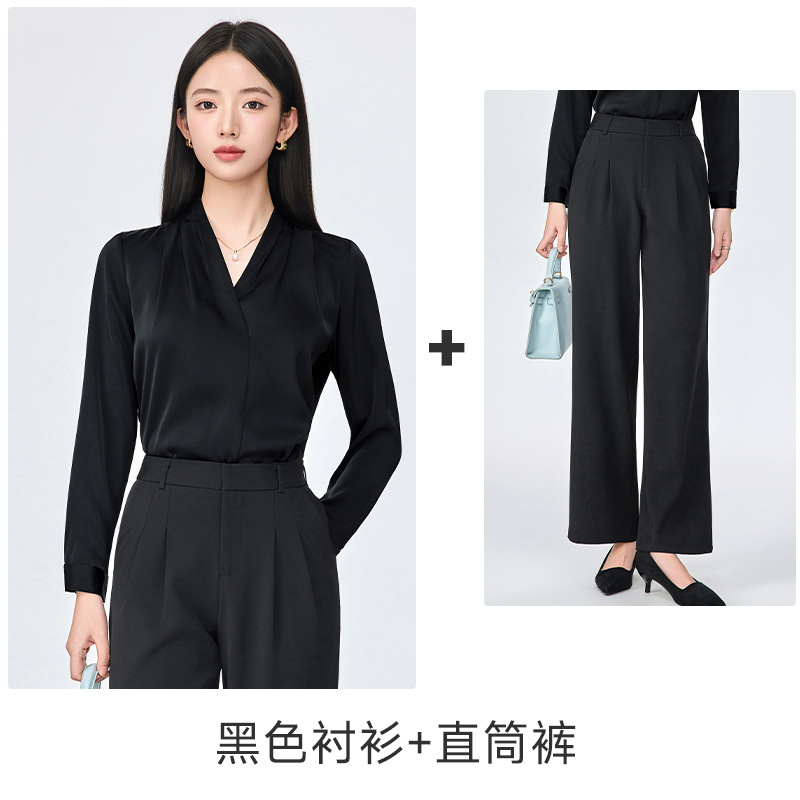 Black shirt B316, black straight-leg pants
