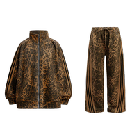 Ensemble de survêtement sur mesure pour homme imprimé léopard, pantalon large de luxe et veste à col montant entièrement zippée, streetwear oversize Y2K