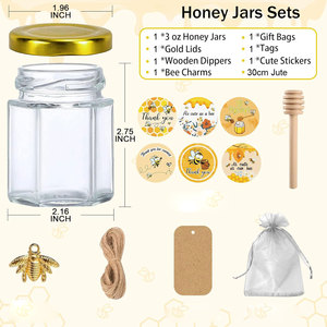 Tarros de miel, hexagonales de vidrio de 3 oz con cucharas dosificadoras |   Frascos Pequeños de Miel para Recuerdos, Regalos para Baby Shower y Bodas - Product Image 2