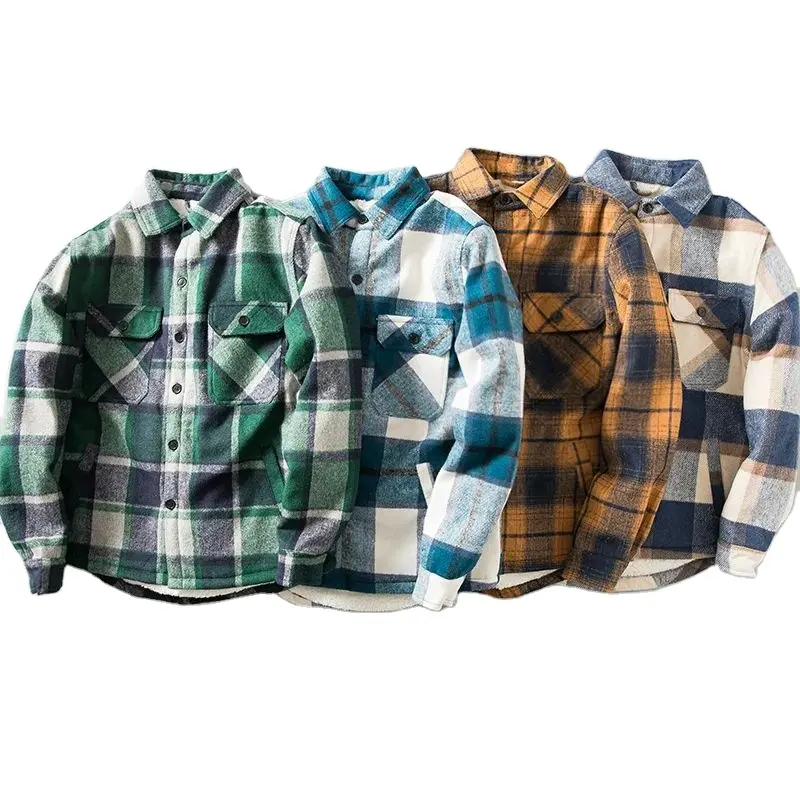 PB&ZA2022 Wholesale Men's Eight Colors Fleece Plaid Shirt Jacket Thick Shirt 0397370