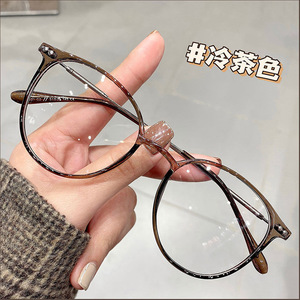 Montures de lunettes rondes marron tendance 9531, monture complète, verres en résine, protection anti-lumière bleue, unisexe, origine Wenzhou - Product Image 1