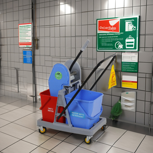 Plastic Double Bucket <b>Foldable</b> Cleaning <b>Trolley</b> Mop Wringer Wheels 37L Eco-Friendly KC Green for Hotel Office Commercial Use - Product Image 6