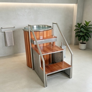 Baignoire de plongeon à froid en bois massif avec isolation thermique, bain de glace avec refroidisseur et filtre, qualité commerciale - Product Image 2