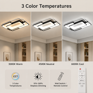 โคมไฟเพดานทรงเรขาคณิตทันสมัย อะคริลิค เหล็ก LED ปรับแสงได้ 3 สี พร้อมรีโมท สำหรับห้องนั่งเล่น ห้องนอน สำนักงาน - Product Image 2