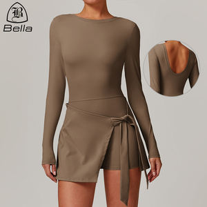 فستان رياضي نسائي مخصص للتنس والجولف بأكمام طويلة وتصميم ضيق مكشوف الظهر لفصل الخريف - Product Image 1