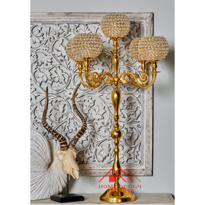 Candelabros de plata y aluminio de alta calidad, candelabros dorados con bola de cristal redonda votiva para decoración de centros de mesa de piso de boda - Product Image 2