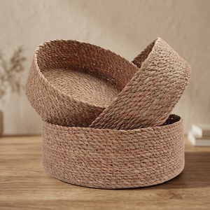 Paniers de rangement ronds multifonctionnels écologiques en jonc de Coco tressé moderne, peu profonds, en osier, pour le service du pain, des fruits et la conservation des aliments - Product Image 4