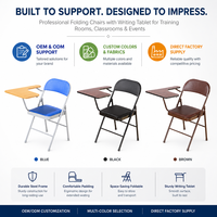 Chaise de formation pliable avec tablette d'écriture, siège en cuir rembourré, cadre métallique peu encombrant, pour école, bureau, séminaire, étude
