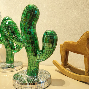 Estatua de Cactus con Espejo <span class=keywords><strong>Disco</strong></span>, Decoración de Cactus con Espejo de Mosaico Verde para Habitación de Estética Tropical, Adorno para el Hogar, Decoración <span class=keywords><strong>Disco</strong></span> - Product Image 4