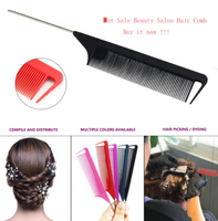 Peigne professionnel à queue de Rat, avec poignée en acier inoxydable, Fiber de carbone, pour barbier et Salon de coiffure, 1 pièce