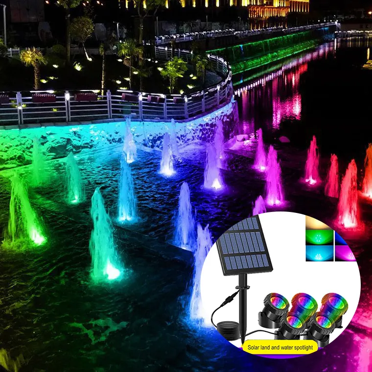 Outdoor Ip68 Waterproof Landscape Rgb Led Color Changing Spotlight Waterfall Fountain Light Solar Underwater Pond Spot Light