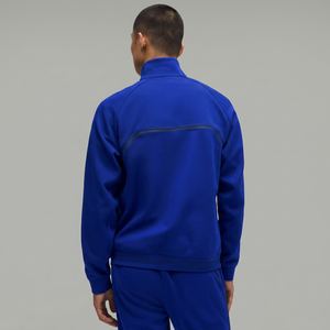 Unisex Blue Fleece <b>Track</b> <b>Jacket</b> Custom Collar Zipper Closure Sporty Style Winter Wear Regular Fit Knitted Polyester Material - Product Image 2