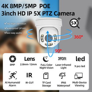 Camera IP ngoài trời 4K 8MP 5MP POE HD Full Color tự động lấy nét zoom quang học 5X 2.8.-12MM, tích hợp IR-CUT, tầm nhìn ban đêm, chống nước - Product Image 2
