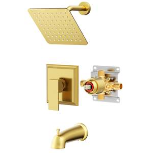 Ensemble de robinet de douche avec bec de <span class=keywords><strong>baignoire</strong></span> Pomme de douche pluie de 8 pouces et robinet de <span class=keywords><strong>baignoire</strong></span> <span class=keywords><strong>Kit</strong></span> de <span class=keywords><strong>baignoire</strong></span> de douche en or brossé pour salle de bain - Product Image 1