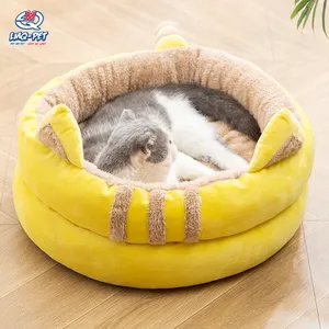 Cama de animais semi-fechada, cama de gato pequeno para cachorros com quatro estações