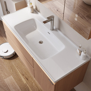 Walnut color simple modern thermal curved integrated ceramic basin bathroom cabinet washbasin - Product Image 4