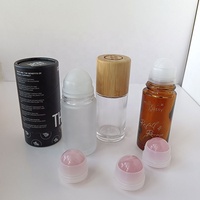 Flacon vide en verre transparent ou ambré de 30 ml ou 50 ml pour déodorant et cosmétiques, avec grand applicateur à bille en quartz rose, idéal pour les voyages