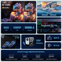 Proyector Portátil con Enfoque Automático, Keystone, 8K, Sistema Android 14, 2+16G, WiFi Dual, para Oficina, Aula, Dormitorio, Cine en Casa, 1080P, 500ANSI Lúmenes