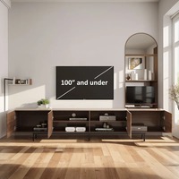 Ensemble Meuble TV et Table Basse de Style Mid-Century en Noyer, 2 Pièces, avec Rangement Extensible et Gestion des Câbles