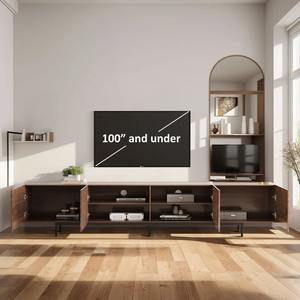 ชุดขาตั้งทีวีและโต๊ะกาแฟวอลนัท2ชิ้นแบบพรีเมี่ยมขนาดกลางพร้อมที่เก็บของและการจัดการสายเคเบิลที่ขยายได้ - Product Image 3