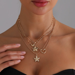 European and American Cross-Border Jewelry Sexy Retro Ins Style Starfish Flower Heart Necklace Light Fashion Collarbone Chain - Product Image 2