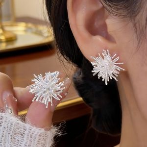 Flower Stud Earrings 925 Silver Zinc Alloy Party Women Korean Style - Product Image 2