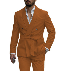 Traje para hombre, 2 piezas, chal, solapa, chaqueta masculina, <span class=keywords><strong>trajes</strong></span> personalizados, esmoquin para hombre con cinturón, traje clásico ajustado para hombre - Product Image 5