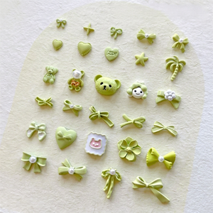 สินค้ามาใหม่ 10 ชิ้น/ถุง ชาร์มติดเล็บรูปหัวใจโบว์พลาสติกเคลือบสีเขียวมัทฉะ 3 มิติ ประดับด้วยคริสตัลแฟชั่นสำหรับตกแต่งเล็บ - Product Image 1