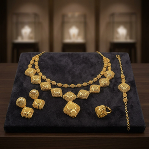Juego de Collares y Pendientes de Moda con Patrón Floral, Chapados en Oro de 14K, 18K y 24K, Joyería Tradicional de Latón, Venta al Por Mayor - Product Image 3